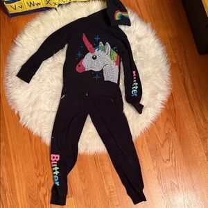 Butter Kids Black Unicorn Jogger Set size small